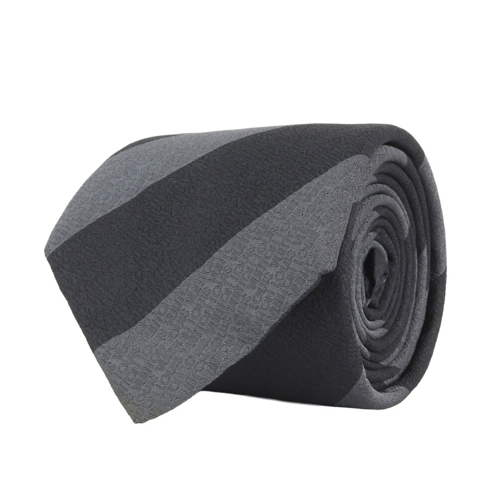 LOUIS VUITTON Louis Vuitton Tie Bias Jacquard Logo Silk Black Gray Made in It...
